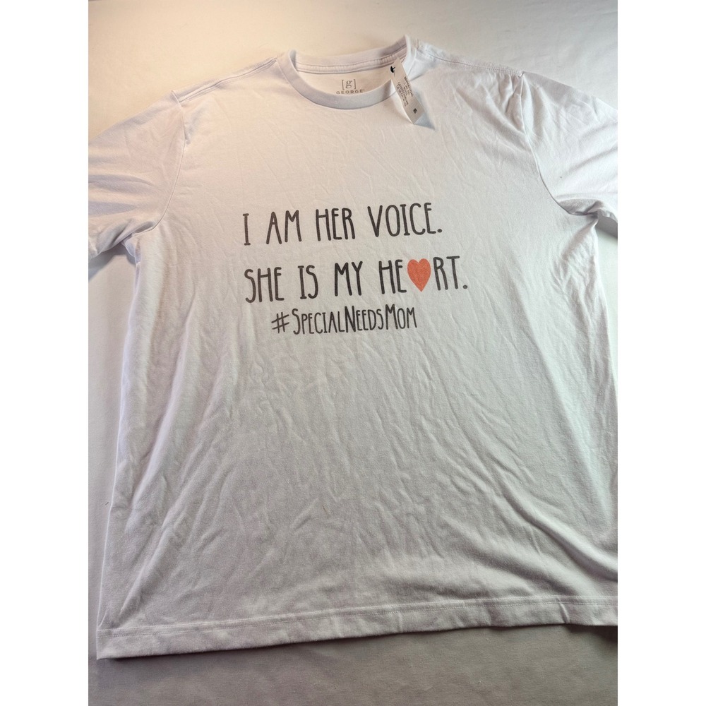 George Special Needs Mom Graphic T-Shirt Large L White Heart Short Sleeve Tee